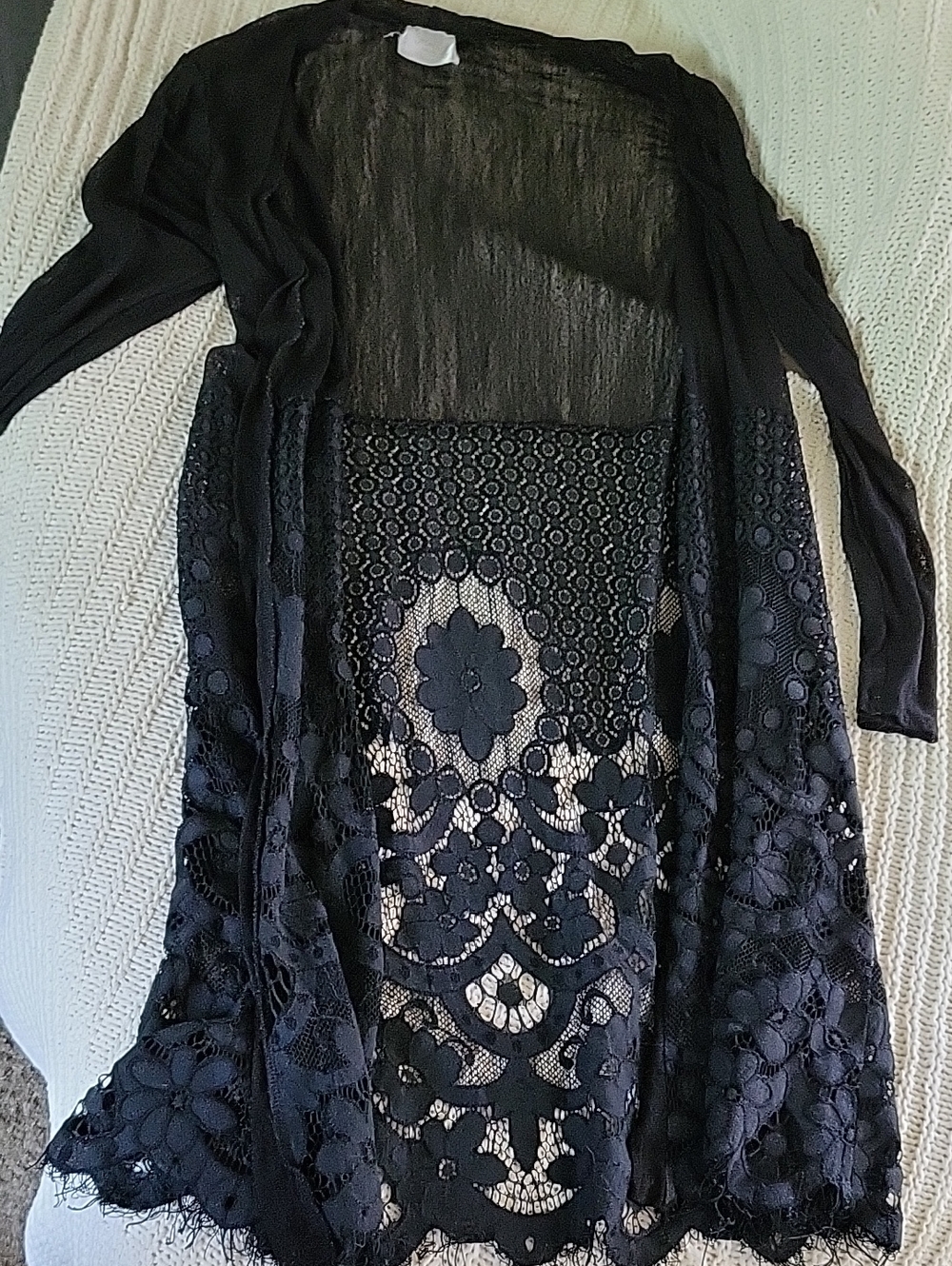 Black Lace Open-Front Women's Cardigan